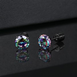 ORAZIO G23 Implant Grade Titanium Piercing Screw Back Earrings 20G Pure Titanium Post 5A Cubic Zirconia Titanium Earrings Studs for Women Men Double Sided Piercing Sleeper Stud Jewelry, 钛