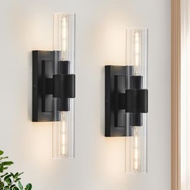 ZSMAIKU Black Wall Sconces Set of Two,Modern Bathroom Light Fixtures,2-Light Sconces Wall Lighting with Clear Glass,19 in Indoor Wall Lights for Bedroom，Living Room,Corridor,Mirror,Stairs E26 Base