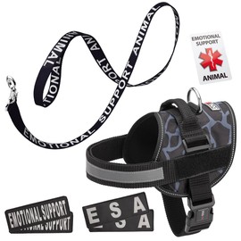 Dogline ESA Vest Harness Bundle Emotional Support Animal Reflective Leash & ESA, Emotional Support Patches Set, ADA IDs for Travel Support Therapy Dogs Girraffe Grey XS 15"-19"