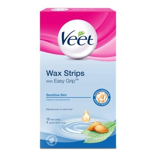 Veet Bikini and Underarm Cold Wax Strips for Sensitive Skin, 8 Double Sided Strips, Pack of 16