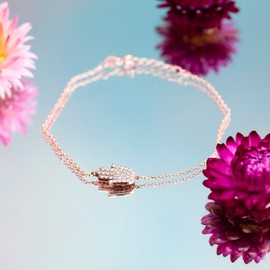 Tuscany Silver Women's Sterling Silver Rose Gold Plated Cubic Zirconia Hamsa Hand Bracelet 19cm/7.5"