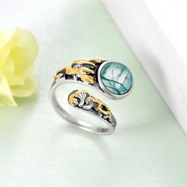 Moss Agate Spoon Ring S925 Sterling Silver Mushroom Ring Vintage Thumb Ring for Women