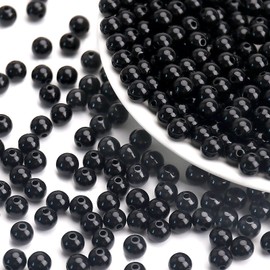 1000PCs 6MM Smooth Black Acrylic Round Beads, Round Acrylic Balls Gumball Beads, Bubblegum Beads Chunky Beads, Plastic Resin Beads for Necklace and Bracelet Making, Crafting Supplies