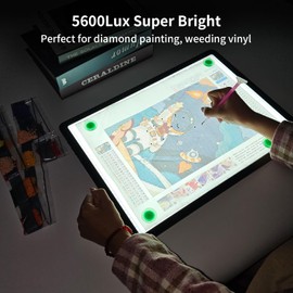 Rechargeable A3 Light Board for Diamond Painting, 5600 Lux Tracing Light Box with Side Physical Buttons, 3 Colors and 6 Levels of Brightness, LED Light Pad for Diamond Art, Drawing, Weeding Vinyl