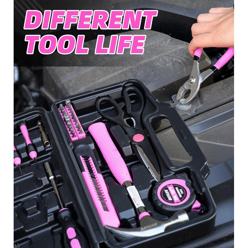 Pink Tool Set, 40-Piece Kit for Home Repair and DIY