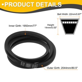 sourcing map C77 Drive V-Belt 77 Inch (1950mm) Inner Circumference x 22mm Width x 14mm Height, Rubber V Belt for Power Transmission