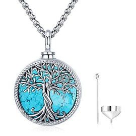 Odinstone Tree of Life Urn Pendant, Women's Tree of Life Necklace, Ash Necklace Pendant for Women with Abalone Bowl, Ash Jewellery to Fill with Filling Set, Sterling Silver