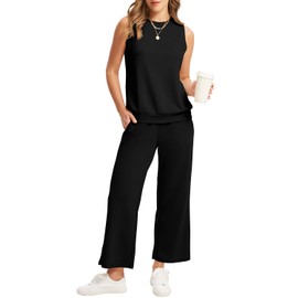 WIHOLL Two Piece Sets for Women Summer Airport Travel Outfits Women Lounge Sets Beach Fashion 2025 Black L