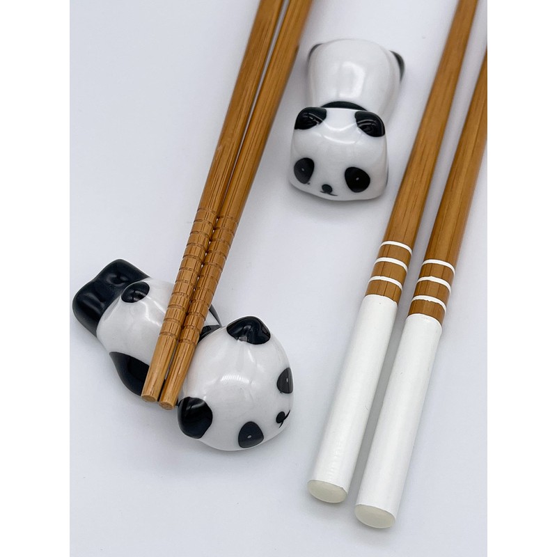 Sushi Chopsticks Set Panda 2 Pairs Including Ceramic Base Premium