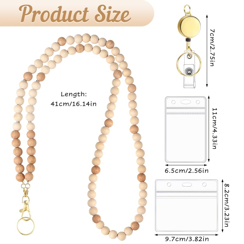 BESARME Teacher Lanyard with ID Holder Cute Wooden Beaded Lanyards