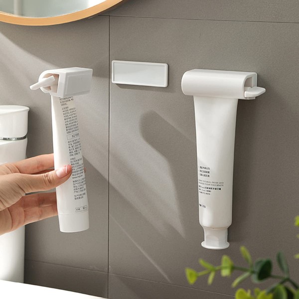 UDQYQ 2 x Rolling Toothpaste Tube Squeezer with Magnetic and Super Sticky Pad, Wall Mountable Toothpaste Squeezer Dispenser, Space-saving, Suitable for Bathroom Washroom (White Wall Mounting)