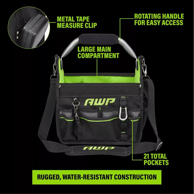 AWP 12 Inch Pro Tool Tote with Rotating Handle for
