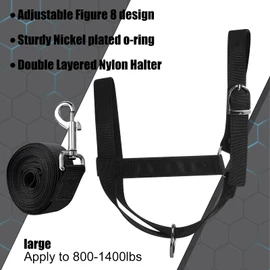 Windyun 2 Pieces Nylon Cow Halter with 2 Pieces Leading Rope Adjustable Foal Halter Horse Halter Calf Harness for Donkey Cattle Goat Training (Black)