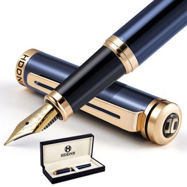 HDDNB Blue Luxury Fountain Pen Set for Men and Women with Gift Box, 24K Gold Finish and Gilded Nib(Extra Fine) with 5 Black Ink Cartridges and Converter