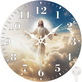 Identiy Jesus Christ Ascending Round Wall Clock Non-Ticking Battery Operated,12 Inch Silent Large Number Display Round Analog Wall Clock Decorative for Living Room,Bedroom,Office and Kitchen