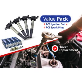 Set of 4 Ignition Coil Pack with Spark plugs Fit for Toyota Corolla Matrix Prius Scion IM Scion XD Lexus CT200H & More Replaces# UF-596, UF-619, 90919-02258, 90919-01275, 93501
