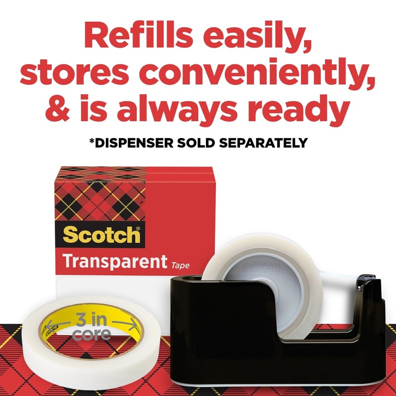 Scotch Transparent Tape, 1 in x 2592 in, 1 Roll