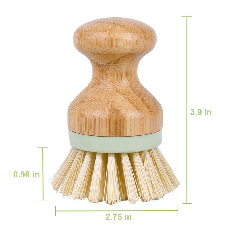 2PCS Bamboo Round Mini Palm Scrub Brush, Natural Bamboo Stiff