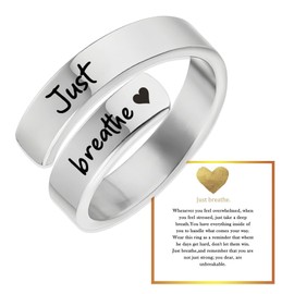 Adjustable Just Breathe Ring,Just Breathe Rings For Women, Stainless Steel Spiral Wrap Thumb Rings For Women Men,Adjustable Heart Ring,Anxiety Rings For Women,Encouragement Heart Felt Gift