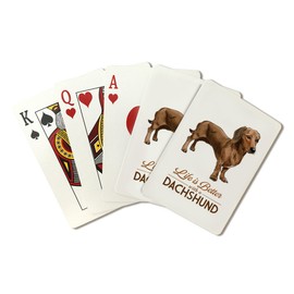 Lantern Press Dachshund Brown, Life is Better, White Background (52 Playing Cards, Poker Size Card Deck with Jokers)