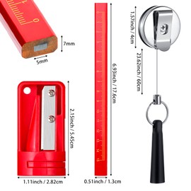 Honoson 24 Pieces Carpenter Pencils Flat Pencils 7 Inches Octagonal Hard Black Construction Pencil with Retractable Pencil Holder and Sharpener for Woodworking Marking(Red Cover, Black Refill)