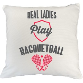 Make Your Mark Design Real Ladies Play Racquetball feat Racquets White Pillow Cover for Women 20x20 in White Linen Throw Pillow Cover