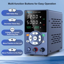 DC Power Supply, Variable Power Supply with Output Button, USB Fast Charging Port, Bench Power Supply with OCP Short Circuit Alarm, USB Output Current Display, Mute Mode (30V 5A)