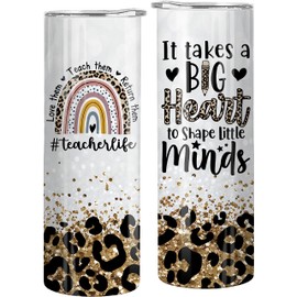 SPYRAMID Leopard Teacher Appreciation Gifts Tumbler - Thank You Teacher Life Birthday, Retirement, Appreciation Week Gifts, Christmas Women, Men - 20 Oz Insulated Skinny Cup