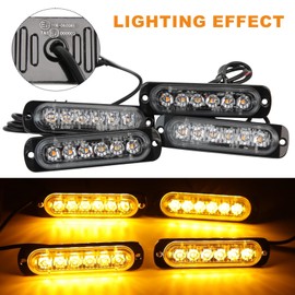 DREAMIZER Car Warning Light, 4 Pieces 6 LEDs Emergency Strobe Flashing Lights, 12 V/24 V Warning Light Strobe Beacon Light with 16 Flashing Modes for Truck Tractor Backhoe Loader Forklift ATV UTV