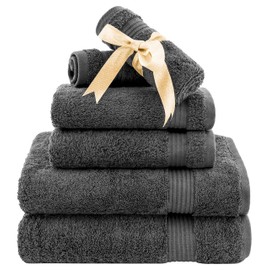American Veteran Towel, 6 Piece Towel Set for Bathroom Clearance Prime, 100% Cotton Turkish Bathroom Towels, 2 Bath Towels 2 Hand Towels 2 Washcloths, Dark Gray