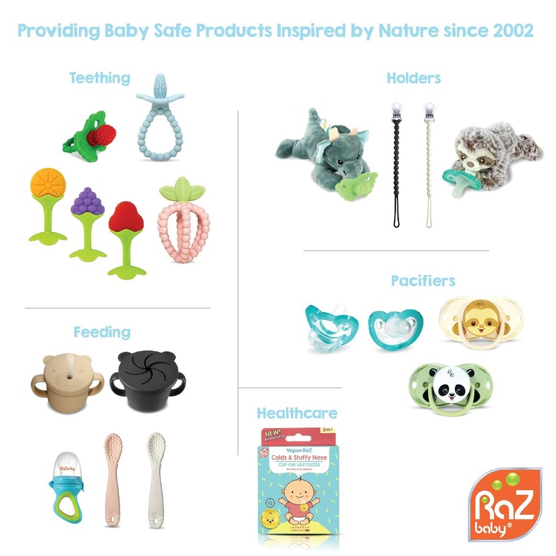 RaZbaby RaZberry Silicone Teether Pacifier – Teething Relief for Infants,