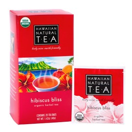 Hawaiian Natural Tea - Organic Hibiscus Bliss Herbal Tea, Caffeine-Free Hibiscus, All-Natural and Antioxidant-Rich Wellness Tea, Vegan and Keto-Friendly, 20 Bags