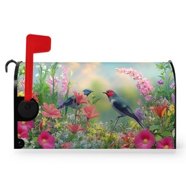 Dacawin Spring Bird Flowers Mailbox Covers Magnetic Large Size 25.5x21 inch Spring Summer Floral Mailbox Cover Oversized Colorful Farmhouse Mailbox Wrap Post Box Cover for Garden Outdoor Decor