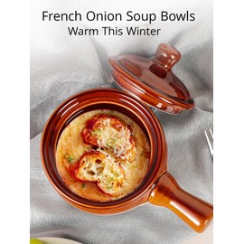 LIFVER French Onion Soup Servers, Ceramic Soups with Handles, 18 OZ Servers for Cereal, Chili, Stew, Sets of 4