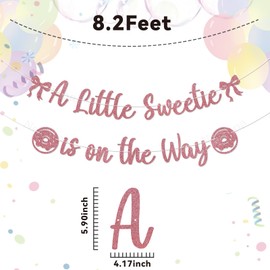 A Little Sweetie is on the Way Banner - Coquette Sweetie Baby Shower Decor, Pink Bow Donut Baby Shower Gender Reveal Party Decorations Rose Gold Glitter