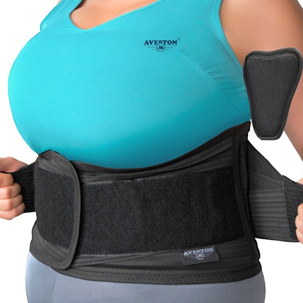 AVESTON Back Brace for Lower Back Pain Relief 6 ribs Belt with Lumbar Pad Support for Men/Women Light Thin Orthopedic Rigid Adjustable Brace Herniated Disc - Circumference 40 – 51" Around Belly