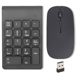 Combinación inalámbrica de teclado digital y ratón, teclado digital 2.4G y teclado financiero multifuncional de 18 teclas, ratón y receptor 1200 dpi, adecuado para computadoras portátiles, escritorios