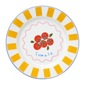 Talking Tables Bon Appetit Handmade Enamel Dinner Plate with Tomato Design - Durable, Lightweight, Perfect for Outdoor Dining, Picnic, Camping, Beach - Stylish Summer Tableware Dishwasher Safe 25cm