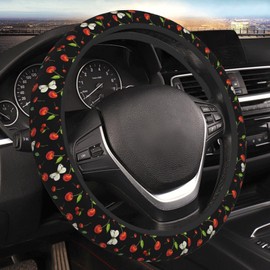 Cherries with Butterflies Elastic Steering Wheel Cover Non-Slip Breathable Steering Wheel Protector Fit Auto, SUVs, Truck
