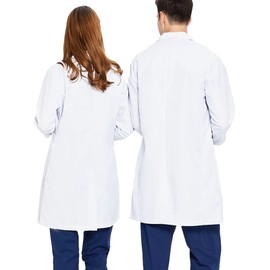 White Unisex Lab Coat for Men & Women Lab Doctor Workwear Scrubs Uniform with 3 Pockets Classic Fit (White, Medium)