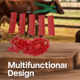 Livestock Ear Tag Applicator Kit - Green Cattle Ear Tagger with Red Tags and 2PCS Needles, Durability Ear Tag Pliers for Cows, Sheep, and Livestock