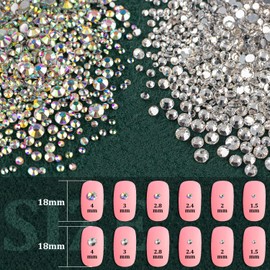 Flat Back Round Glass Nail Art Rhinestones Set 8, Crystal AB+Clear+Orange+Lemon Yellow Gem Bead Jewels Kits With Picker Pencil And Tweezer For Professional And Home DIY Use