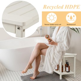 Apolimi HDPE Shower Bench, Shower Stool with Storage Shelf 2-Tier Spa Stool for Inside Shower,Water Resistant & Non-Slip Design Shower Seat (White L Size)