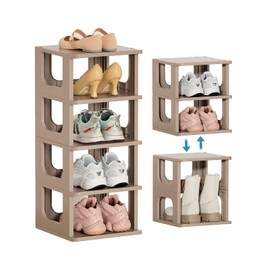 Narrow Shoe Rack - 5 Tiers Stackable Shoe Storage Stand for Entryway Hallway and Closet Durable Shoe Shelf Space Saving Boots Storage and Organization Stylish Small Shoe Cabinet No-Tool Assembly Khaki