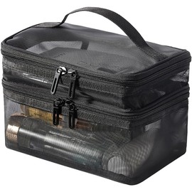 Cosmetiquera de Viaje de Gran Capacidad, Bolsa de Almacenamiento Multifuncional Holográfica Portátil de Doble Capa,Adecuada para Cosméticos,Artículos de Tocador (Negro)
