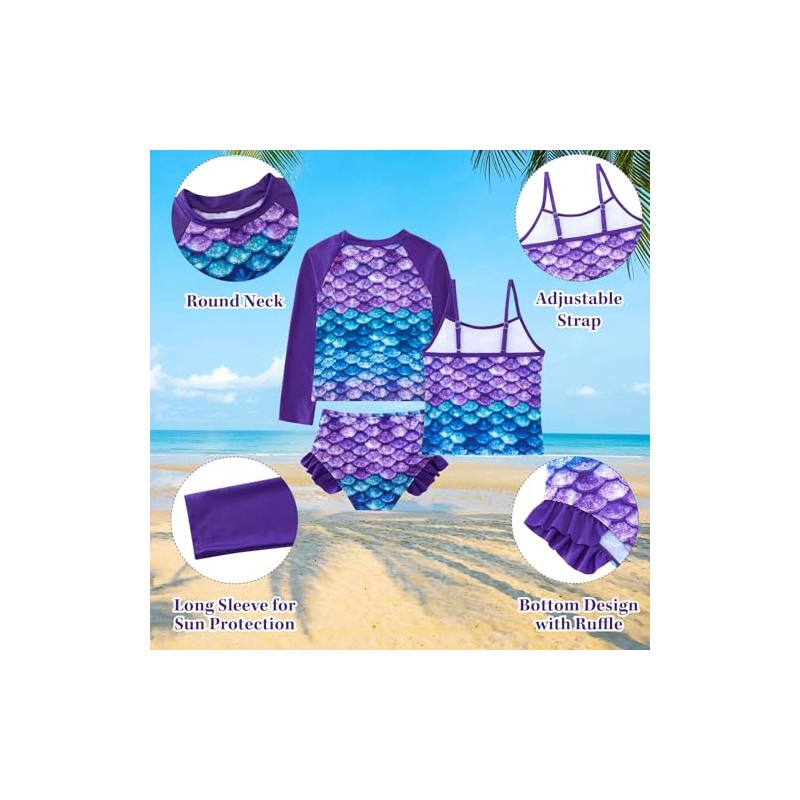 Kinberr Girls Swimsuits 3 Piece Rash Guard Sets Long Sleeve