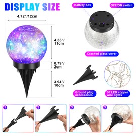 Tuanse 4 Pcs Solar Lights Decorative, Cracked Glass Ball Solar Globe Lights, LED Colored Garden Globes Outdoor for Yard Waterproof Back Yard Landscaping Flower Bed Patio Lawn (Multicolor,4.7 in)