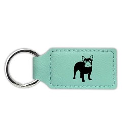 Mister Petlife French Bulldog Keychain Leatherette Rectangle - Laser Engraved - Many Colors - Key Chain Ring - frenchie - Teal