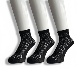 Mode Select Women's Thin Socks, Black, Spring, Summer, Autumn, Mesh Socks, Cooling, Women's Plain, Lumy Socks, Black, 100% Cotton Yarn, 9.1 - 9.8 inches (23 - 25 cm), Black, Set of 3 Pairs G18