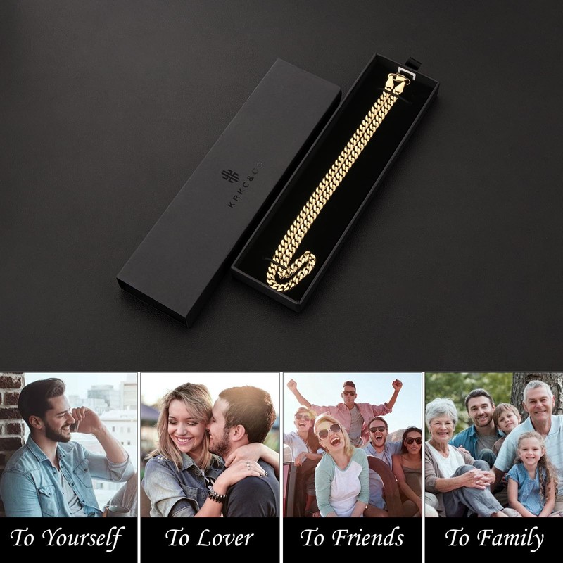 KRKC&CO Men’s Chain Necklace, 14K Gold Plated Stainless Steel Cuban